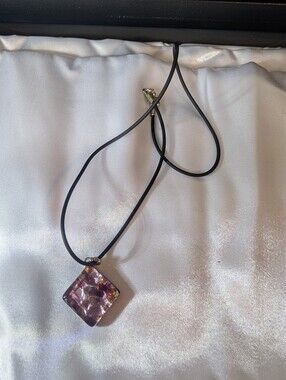 Vintage Dichroic Fused Art Glass Pendant Necklace ✨